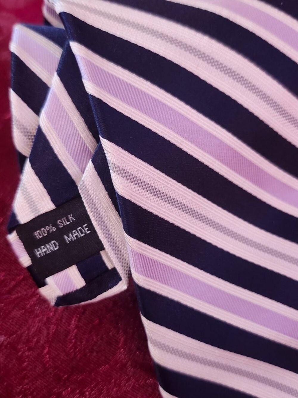 Beau Brummel Soho Pink, White, Black Striped Handmade 100% Silk Repp Tie - Picture 4 of 6